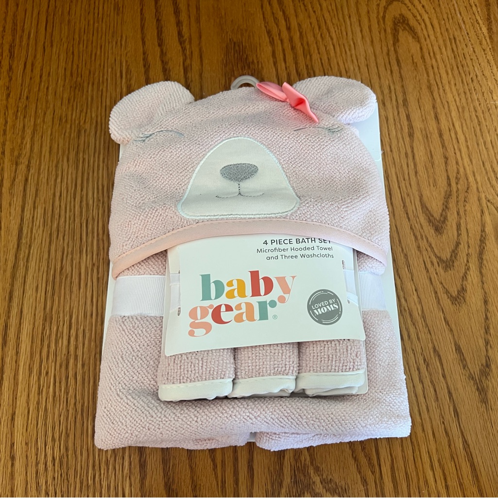 Baby Gear Pink Bear Hooded Towel & Washcloth Set
